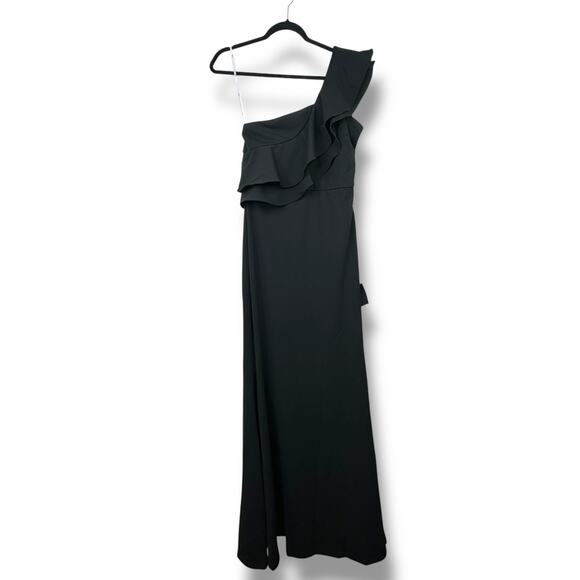 Lulus NWT Grand Beauty Black Ruffled One-Shoulder Mermaid Maxi Dress Large - Picture 3 of 11